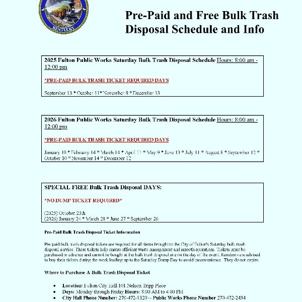BULK TRASH DISPOSAL SCHEDULE AND INFO