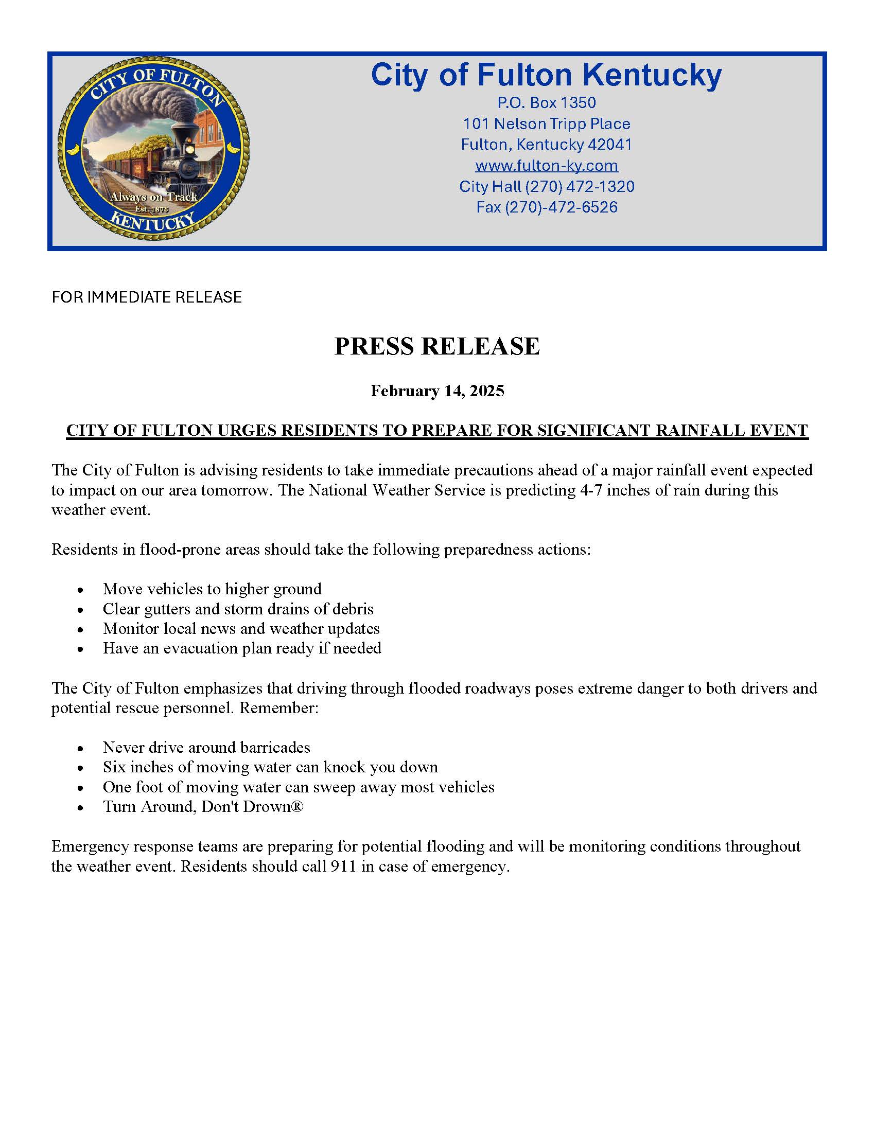 Flooding Event Press Release